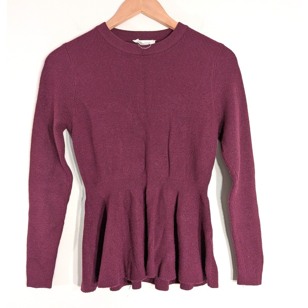 La Vila Milano Plum Peplum Sweater; Ribbed Knit Long Sleeve Fit & Flare